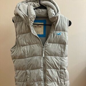 Hollister Gray Puffer Vest with Blue Accent Y2K